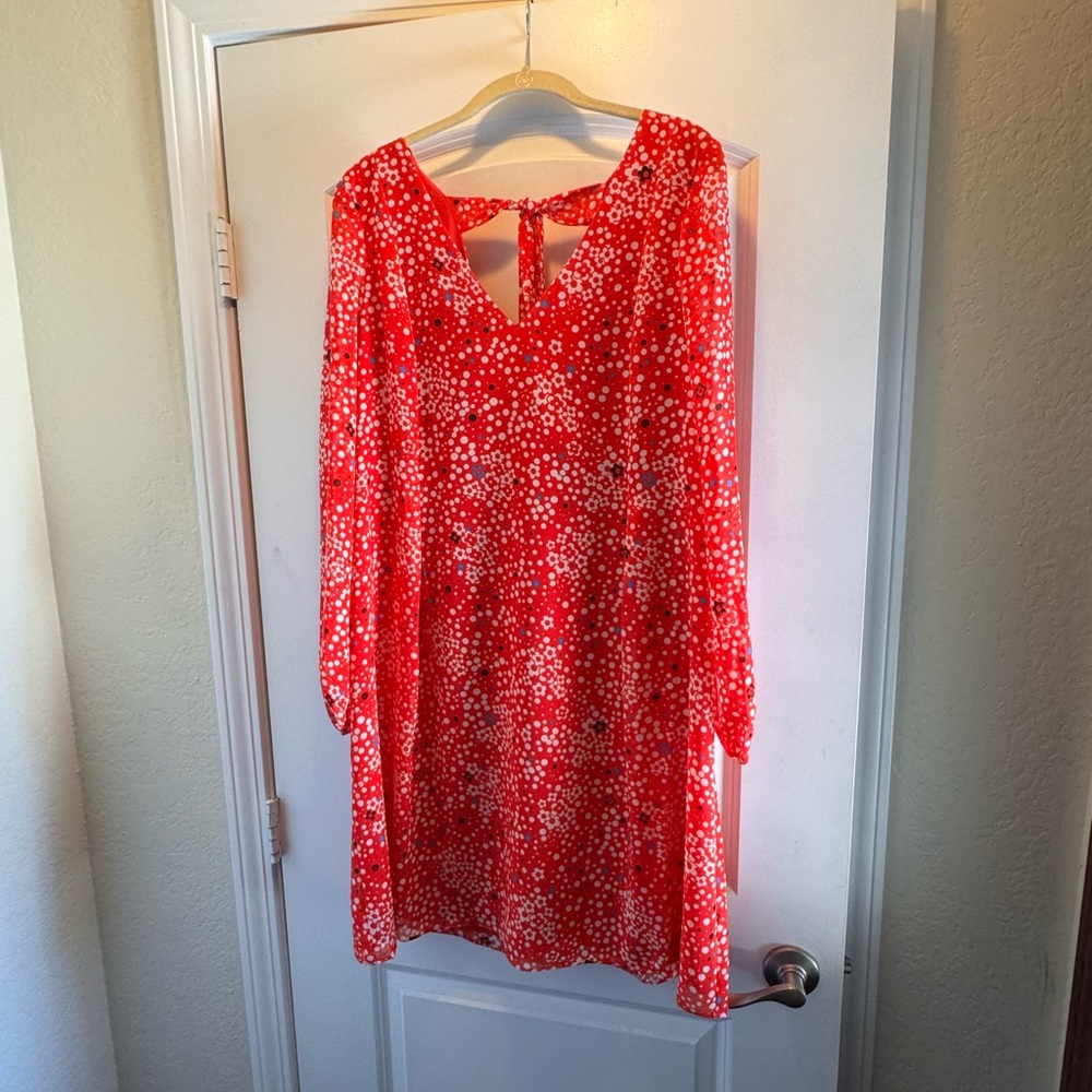 INC International Concepts Red Floral Dot V-Neck Dress